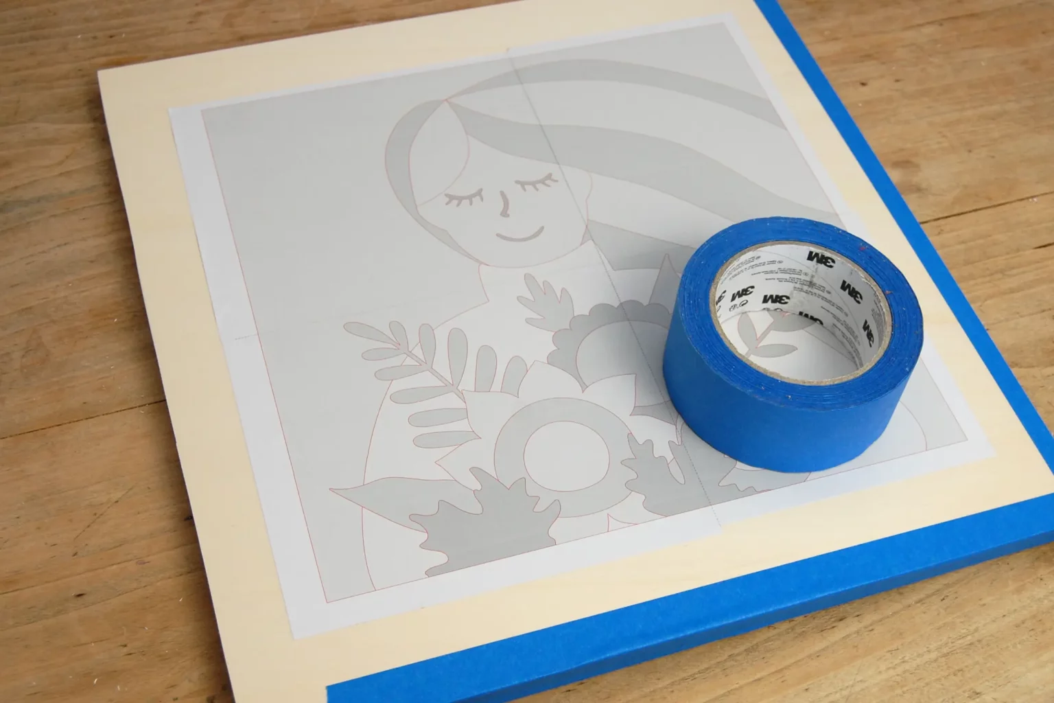 24-03-indian-summer-wandbild-deko-laubsaege-dekupiersaege-vorlage-sperrholz-blue-tape-stapel-fixieren-kanten-unten-rechts