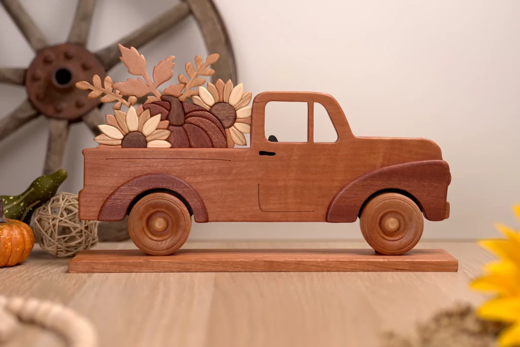 48-titel-1-herbst-ernte-mit-dem-pick-up-intarsie-massivholz-kuerbis-sonnenblume-dekupiersaege-vorlage