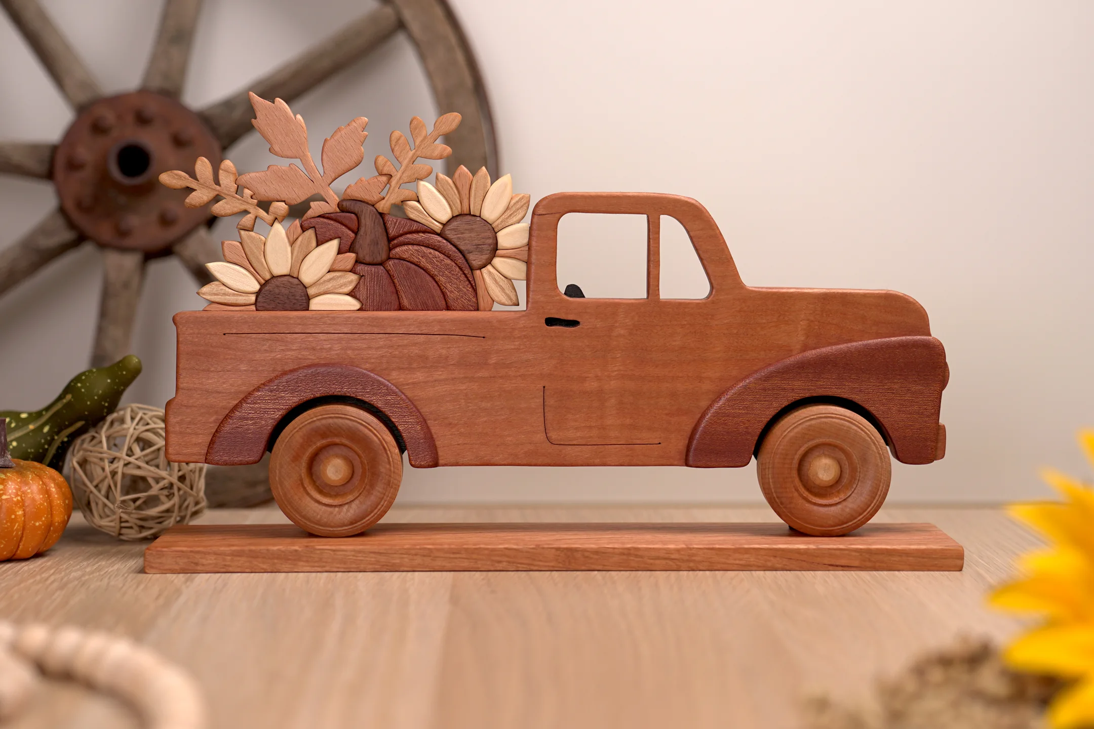 48-titel-1-herbst-ernte-mit-dem-pick-up-intarsie-massivholz-kuerbis-sonnenblume-dekupiersaege-vorlage