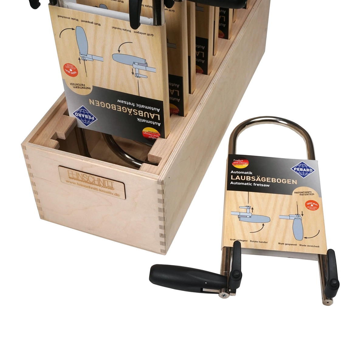 Holzständer inkl. 10 Automatik-Laubsägebögen laubsaegestaender-10-mal-automatik-LB-eine-liegend